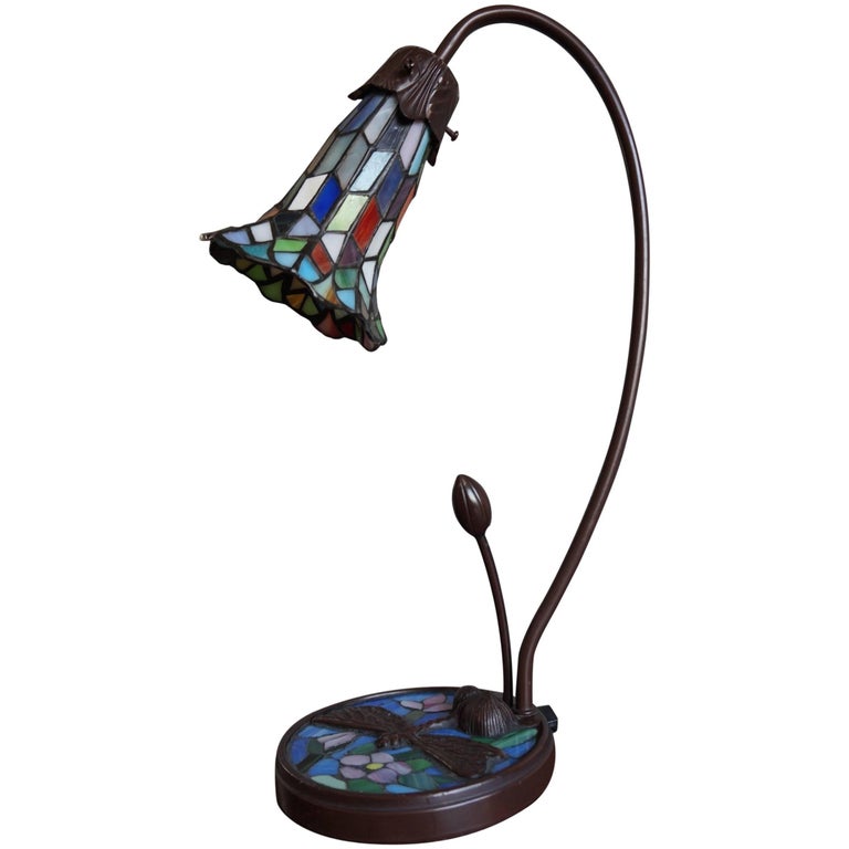 Style Inlaid And Handcrafted Dragonfly Lotus Flower Style Inlaid Handcrafted Dragonfly Lotus Flower Table Or Desk Lamp