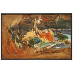 Large Abstract Painting on Canvas from Sweden, circa 1960