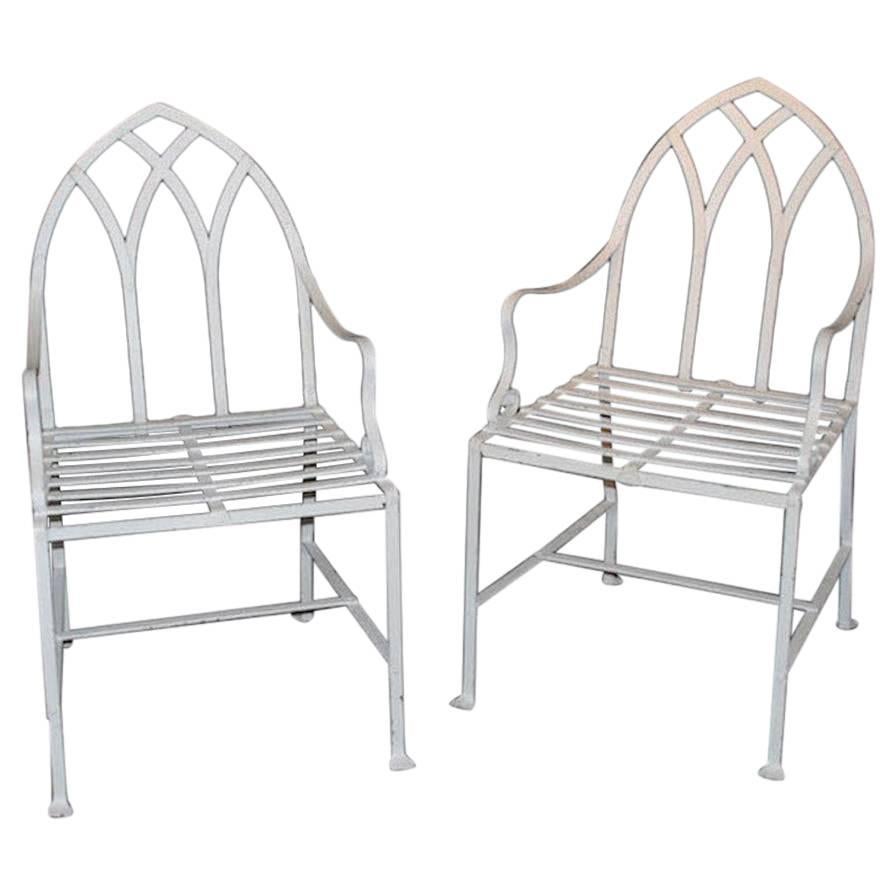 Pair of Gothic Iron Indoor/Outdoor Chairs For Sale