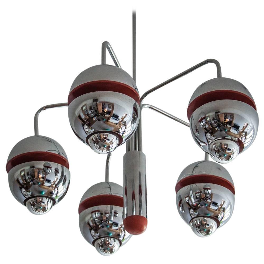 Great Kaiser Chrome Orange Space Age Ceiling Chandelier from 1960s