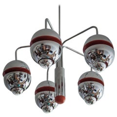 Great Kaiser Chrome Orange Space Age Ceiling Chandelier from 1960s