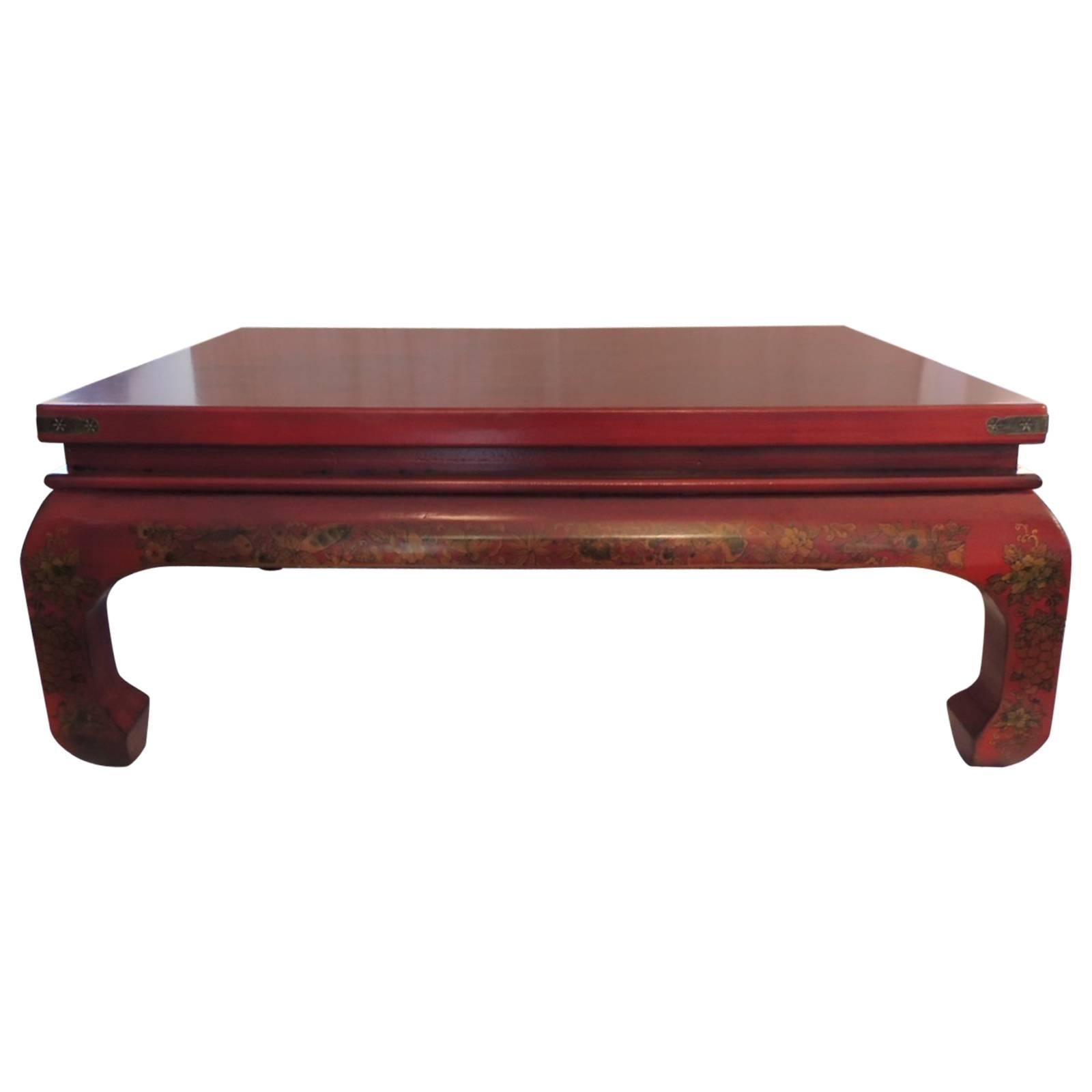 Monumental Chinese Cinnabar Lacquer Coffee Table