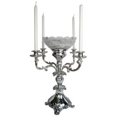 English Sheffield Plate Silver and Cut Crystal Epergne