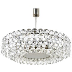 Vintage Bakalowits Large Nickel & Glass Chandelier with Diamond-Shaped Crystals, 1960s