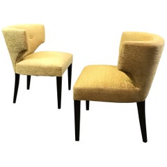 Pair of Hollywood Regency Upholstered Klismos Slipper Chairs