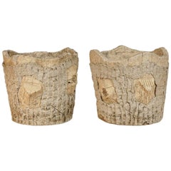 Vintage Pair of Faux Bois Planters from France, circa 1950