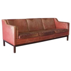Large Midcentury Red Leather Sofa