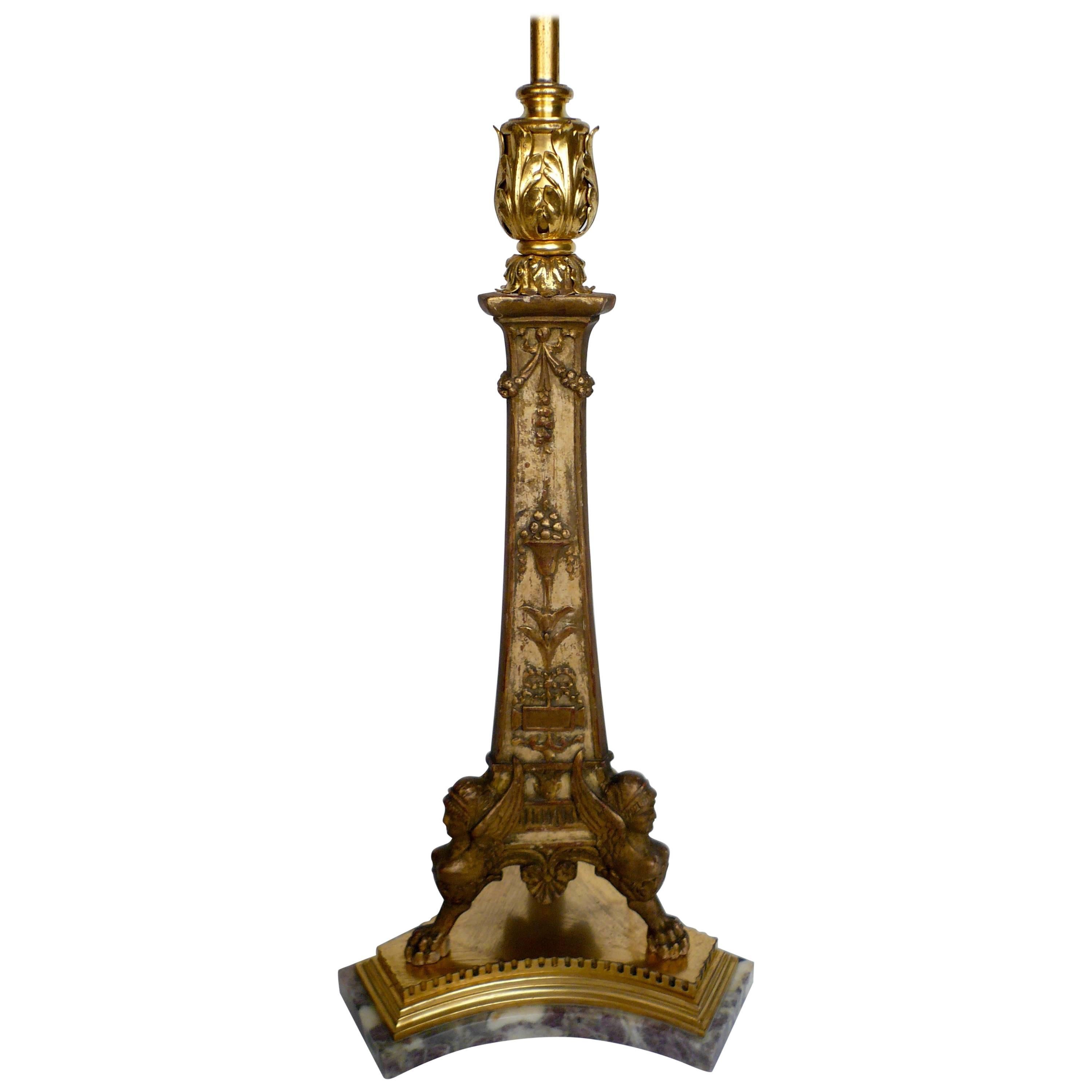 E. F. Caldwell Giltwood, Marble and Bronze Neoclassical Lamp For Sale