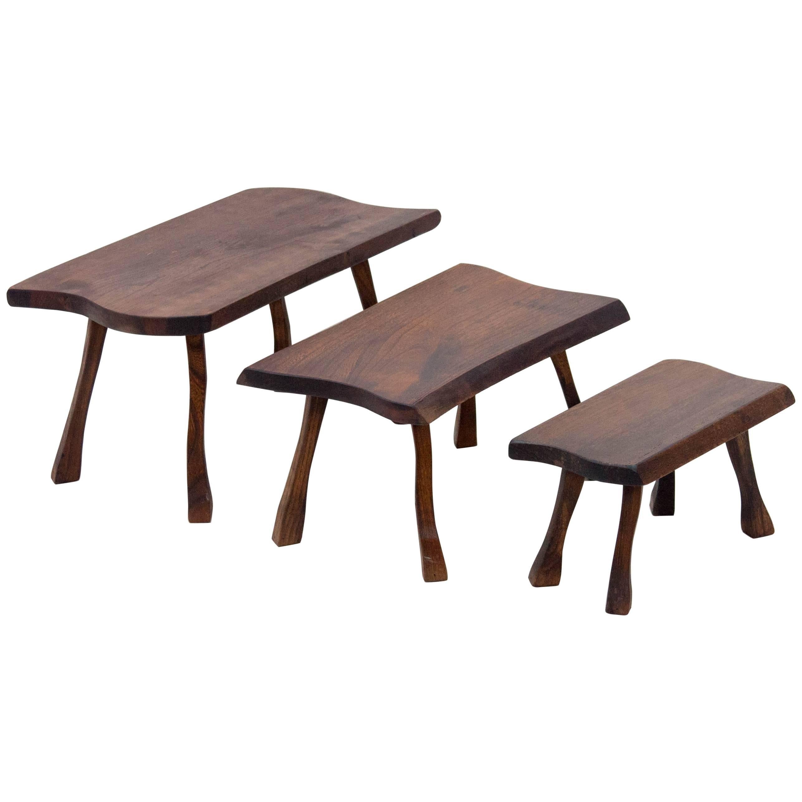 Set of Three Tree Trunk Slab Nesting Tables