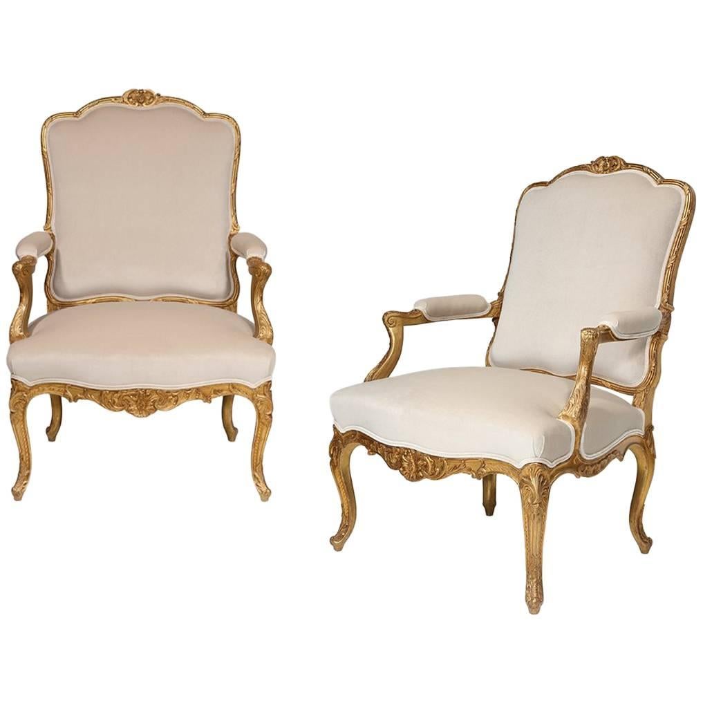 19th Century Louis XV Pair of Fauteuils For Sale