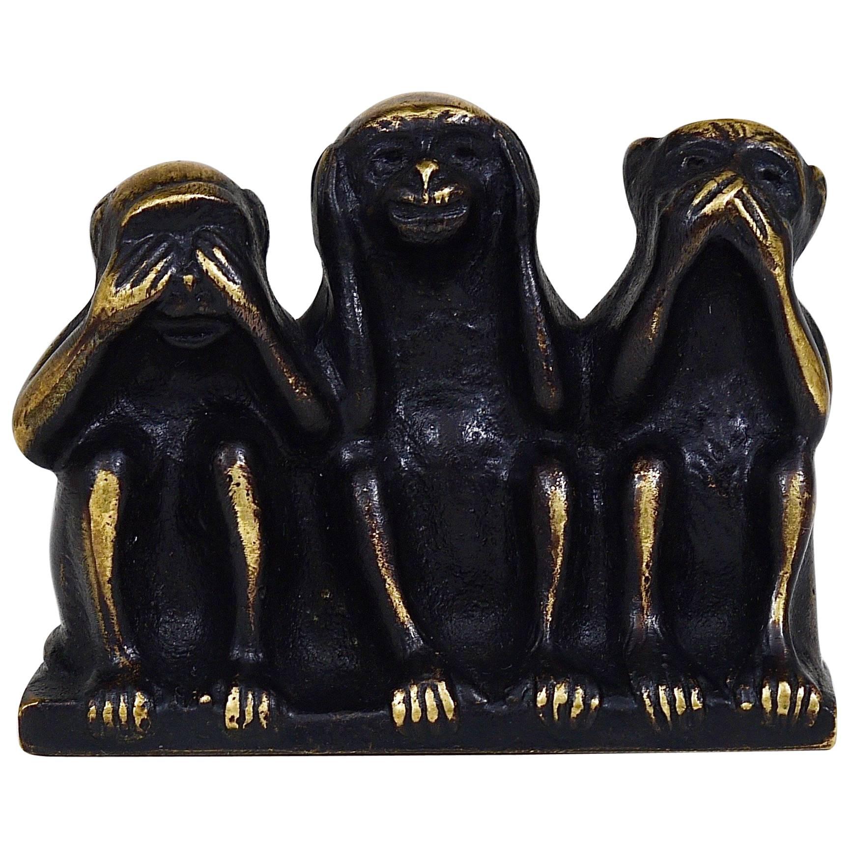 Walter Bosse Three Wise Monkeys Brass Figurine, Hertha Baller, Austria, 1950s