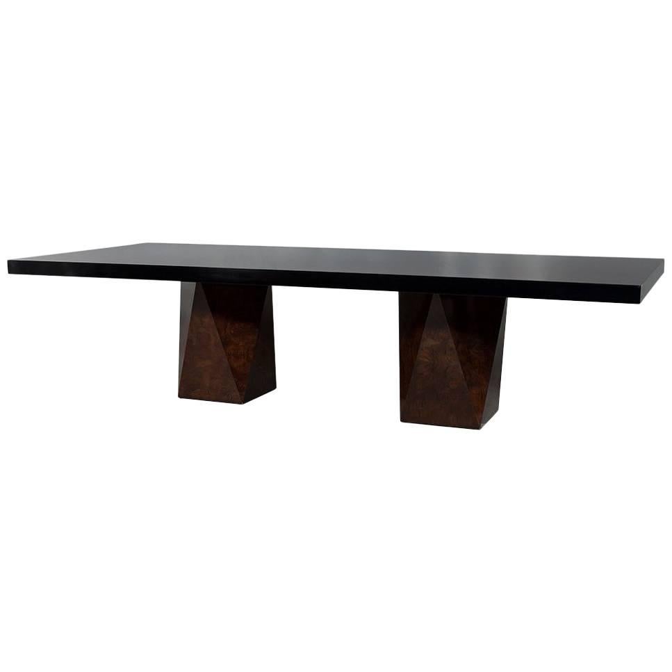 Carrocel Custom Burl Walnut Dining Table with Geometric Base For Sale