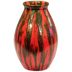 Awaji Pottery Atomic Orange and Green Drip Art Deco Age Japanese Vintage Vase