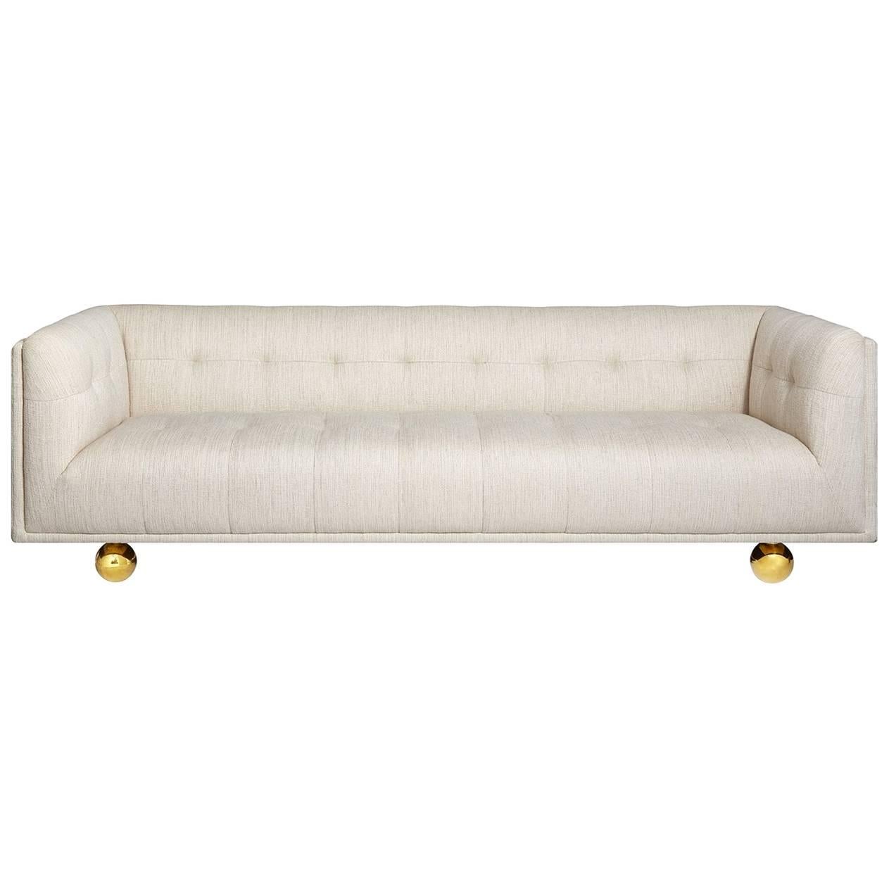 Claridge Modern Chesterfield Sofa in Ivory Linen