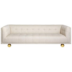 Claridge Modern Chesterfield Sofa in Ivory Linen