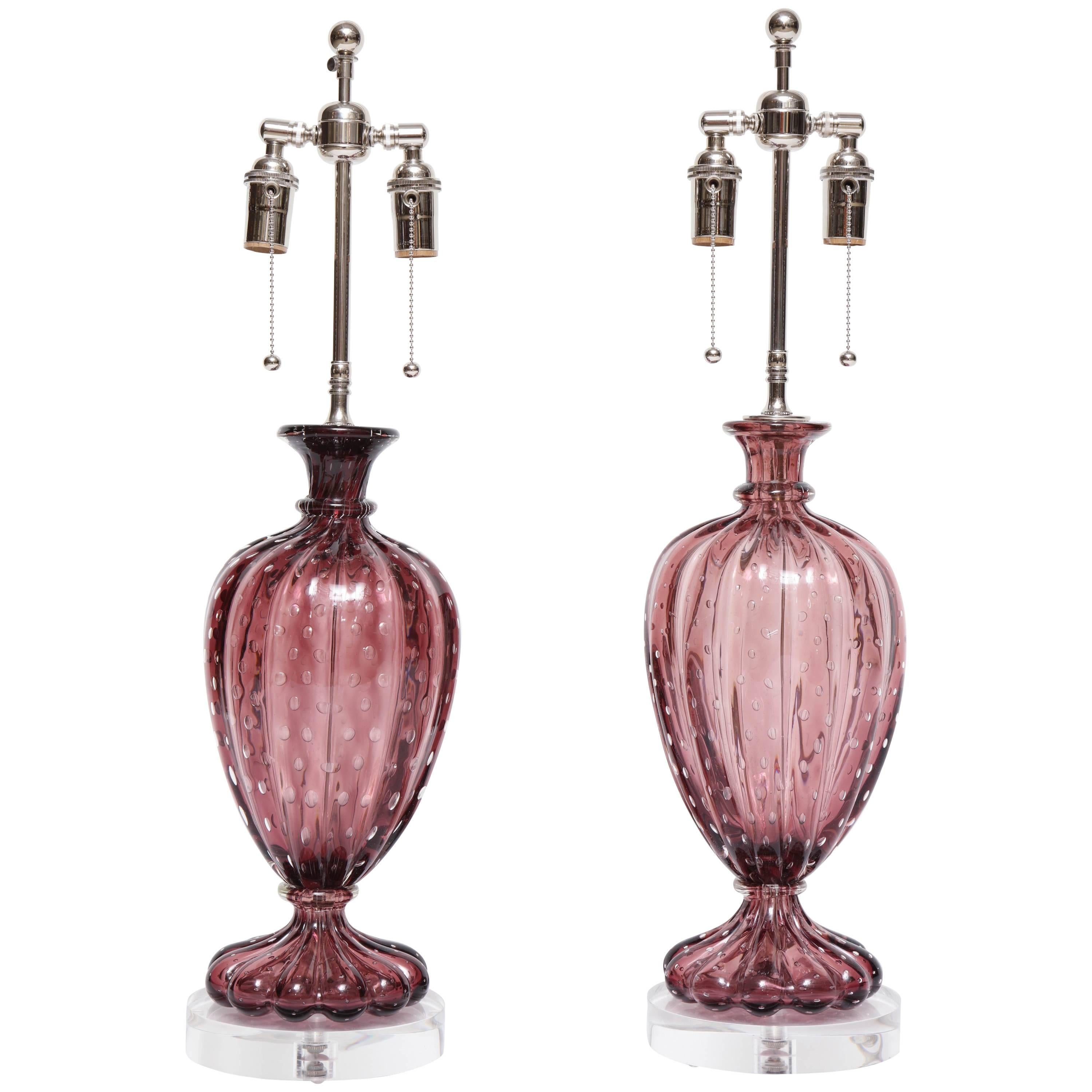 Pair of Amethyst Barovier Lamps