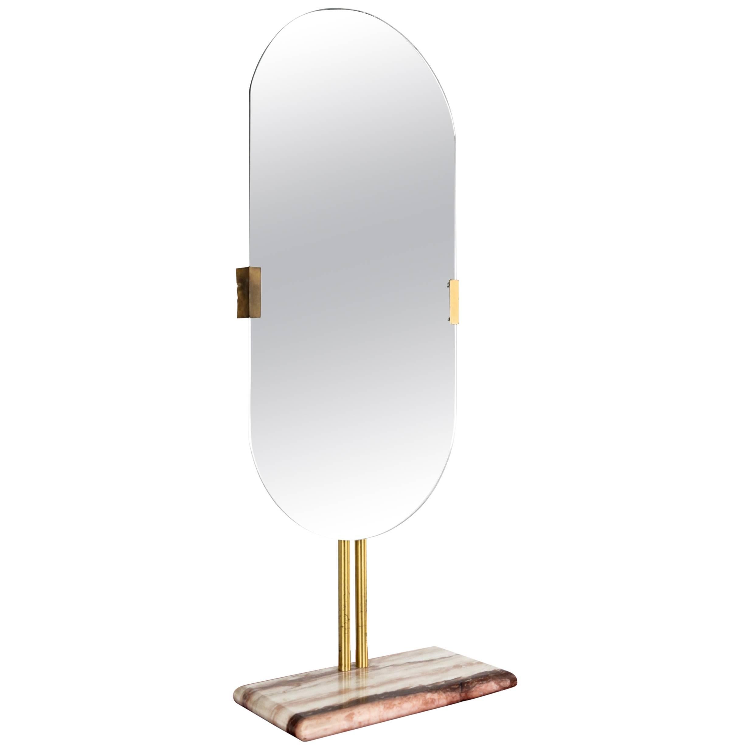 Large Table Mirror in Marble and Brass, Italy, 1960s