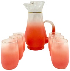 Retro 1950'S Frosted Peach & 22K Gold Drinks Set Of Seven Pieces By, Blendo