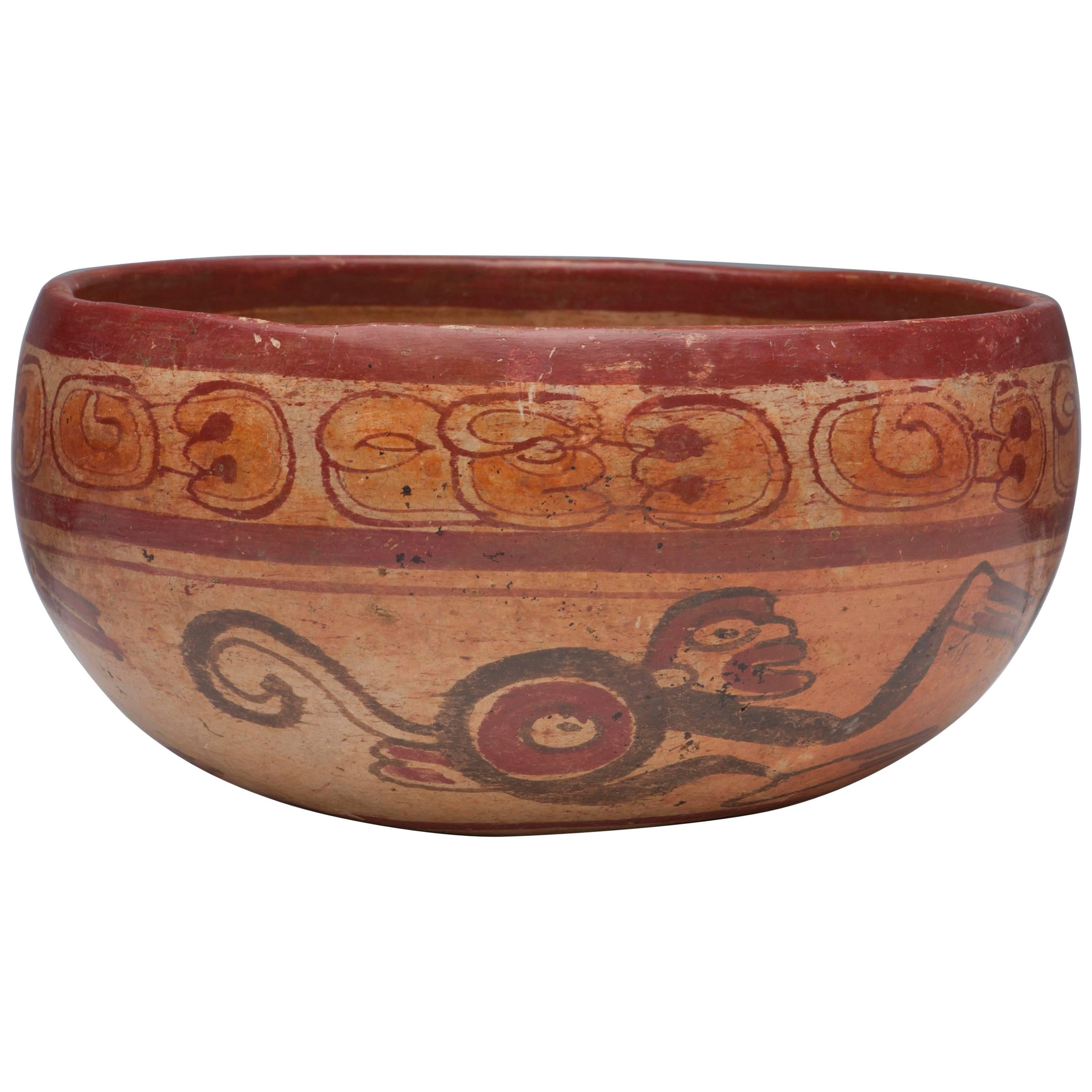 Pre-Columbian Maya Polychrome Monkey Bowl