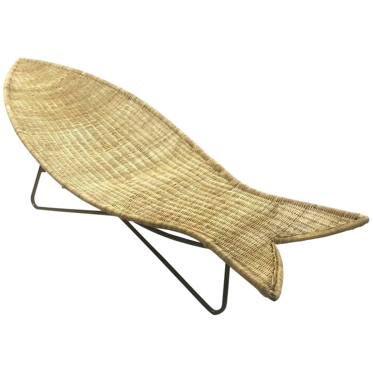 Lina Zervudaki Rattan Fish Lounge Chair For Sale