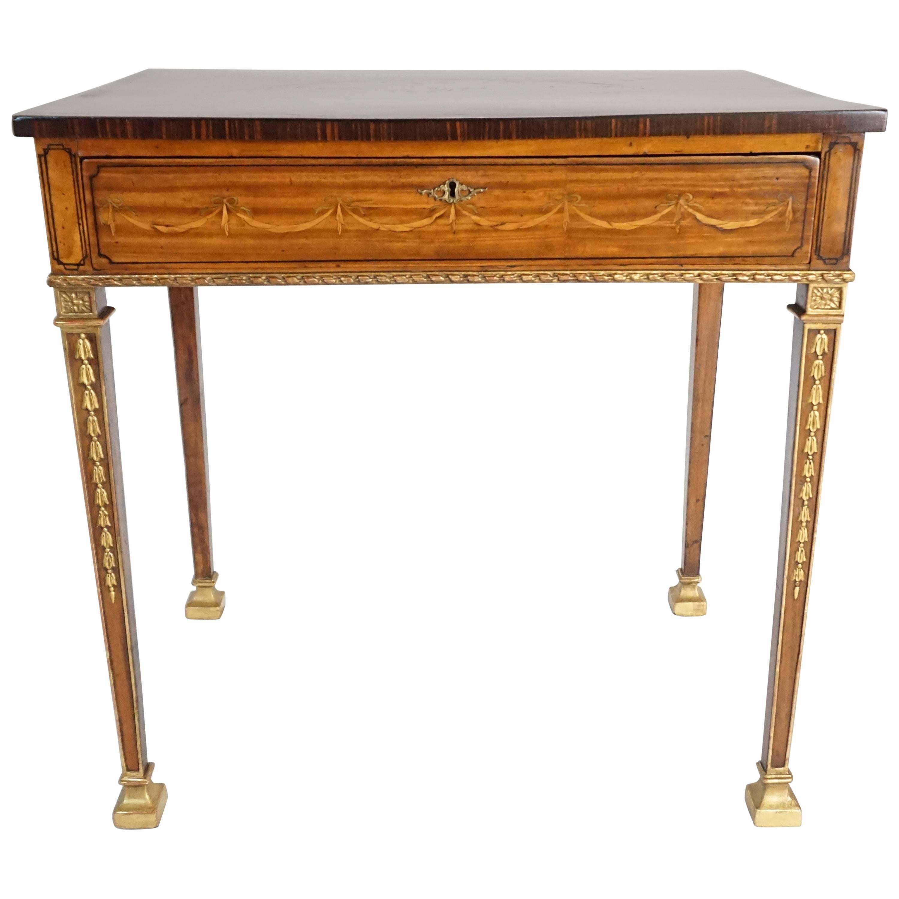 Important Parcel-Gilt Satinwood Marquetry Side Table, England, circa 1785