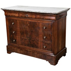 Antique French Louis Philippe Period Bookmatched Walnut Commode with Marble Top