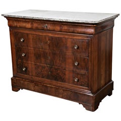 Ancienne commode française d'époque Louis Philippe en noyer assorti avec plateau en marbre