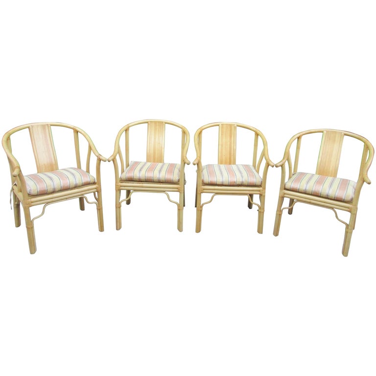 Four Vintage Bamboo Armchairs with Custom Cushions For Sale at 1stDibs