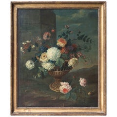 'Nature Morte' or Still Life with Basket of Flowers, French School, 18th Century