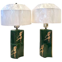 Mid-Century Modern Ceramic Glaze "Gymnast" Pair of Lamps