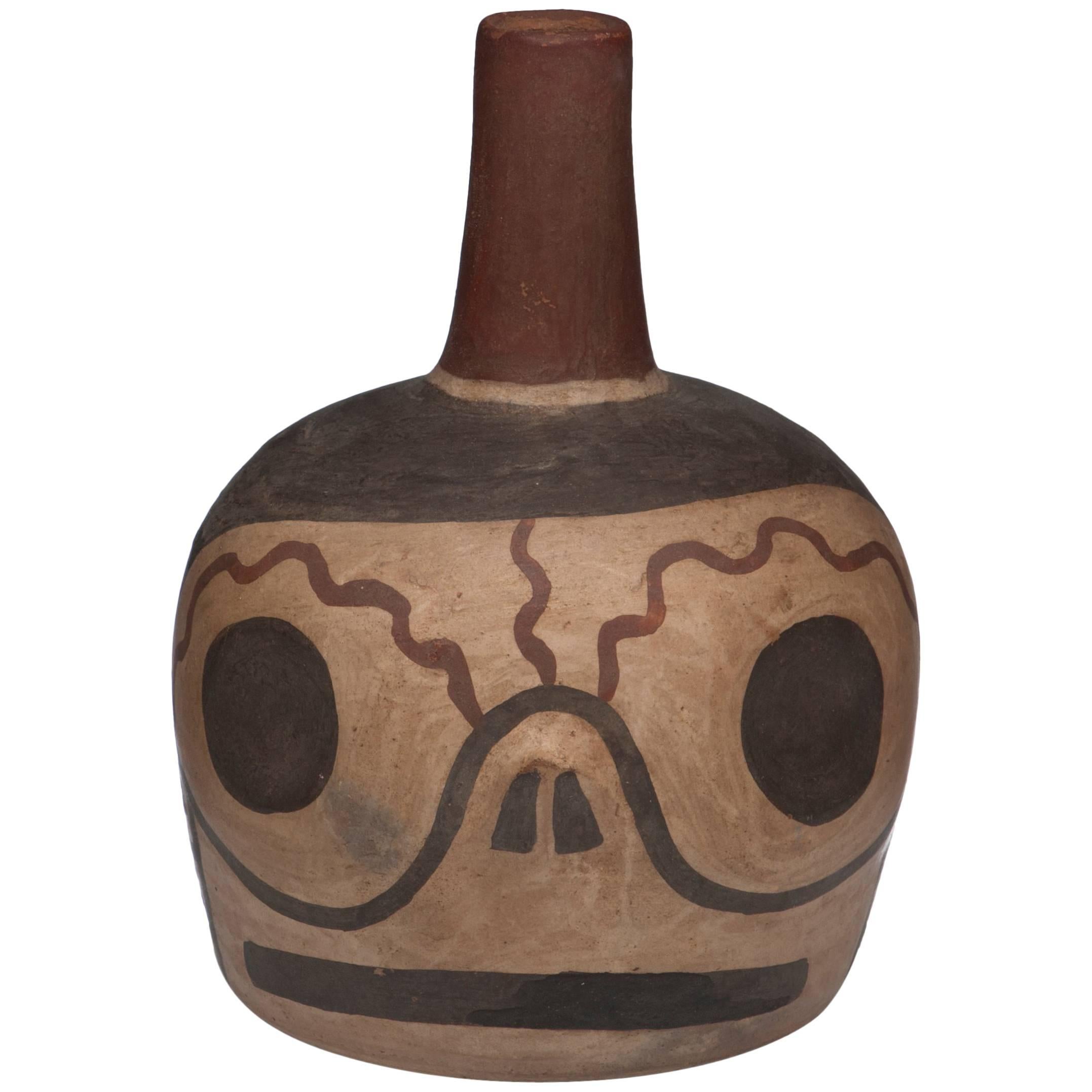 Pre-Columbian Nazca Polychrome Skull Bottle