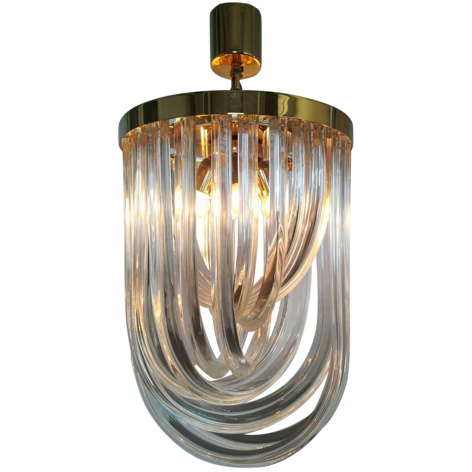 Mid-Century Modern Venini Curved Crystal Clear Murano Glass Chandelier, 1960s For Sale