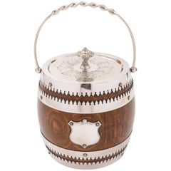 Antique Victorian Oak and Silver Plated Biscuit Barrel, circa 1890