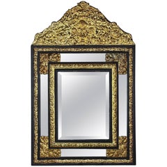 19th Century Brass and Black Wood Mirror in Louis XIV Style