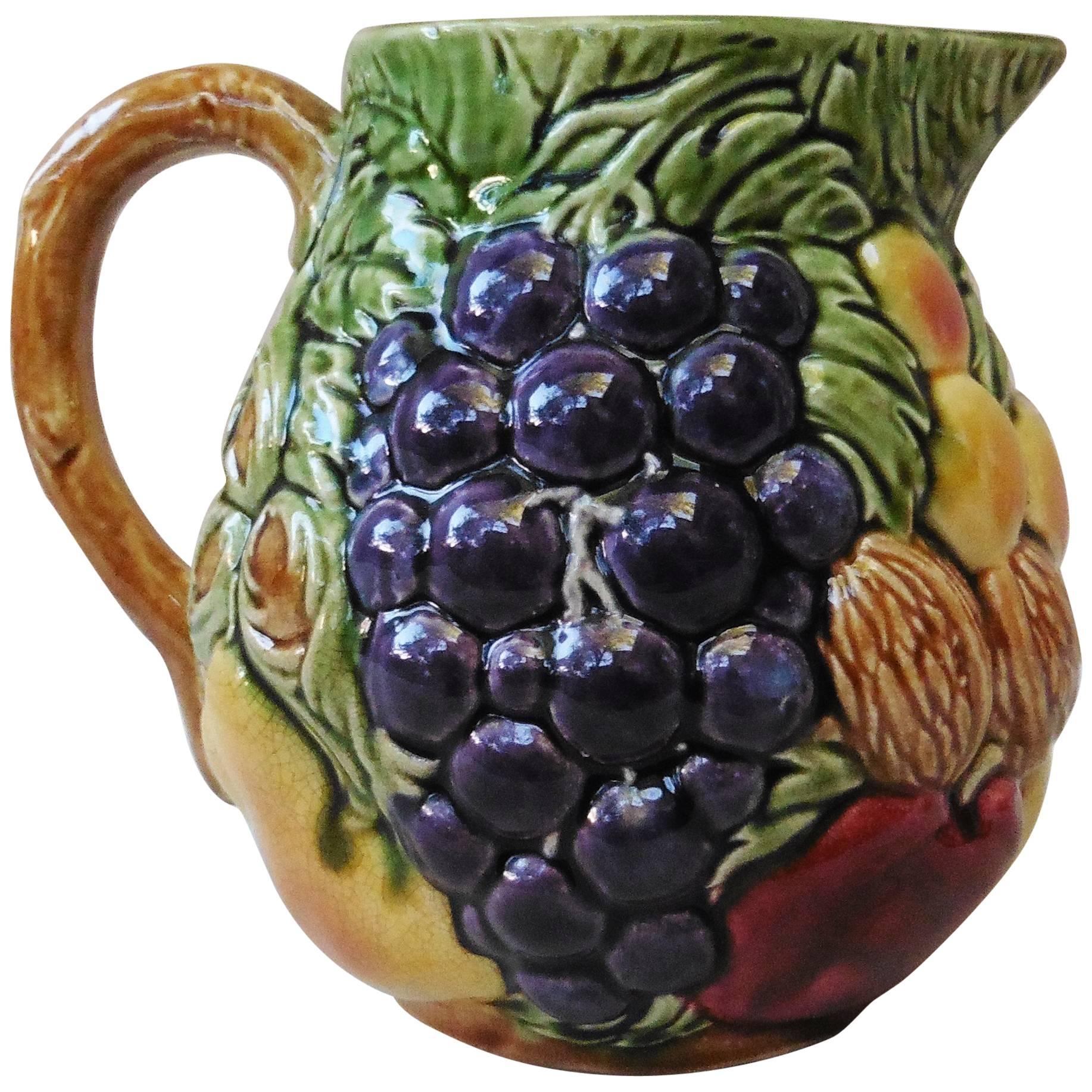 Majolica Fruit Pitcher, circa 1930, Sarreguemines