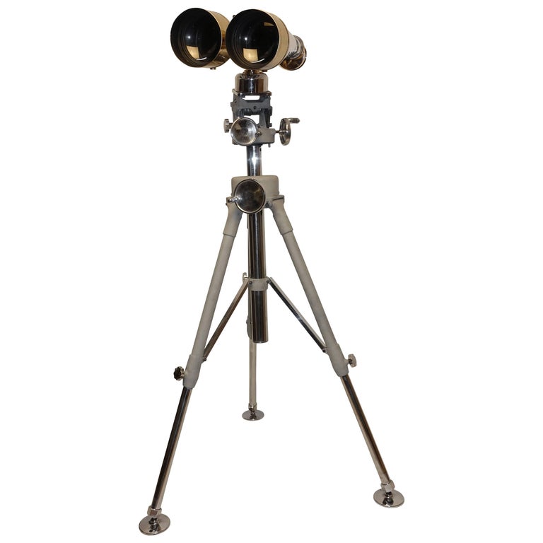 WWII Japanese Chrome and Brass Binoculars on Tripod Stand at 1stDibs