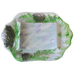 Majolica Asparagus Platter Keller and Guerin Saint Clement, circa 1900