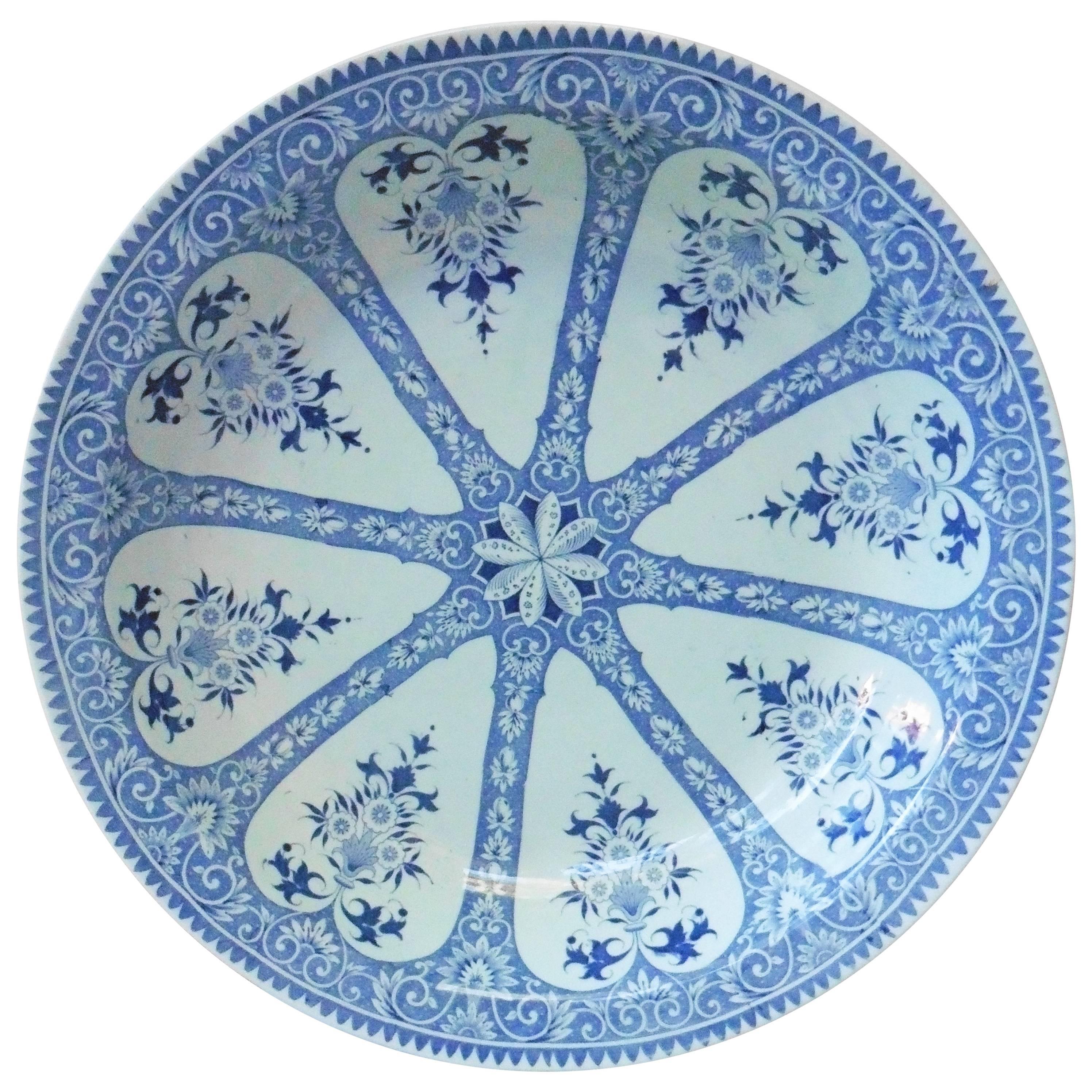 Large French Blue and White Platter Sarreguemines Francois