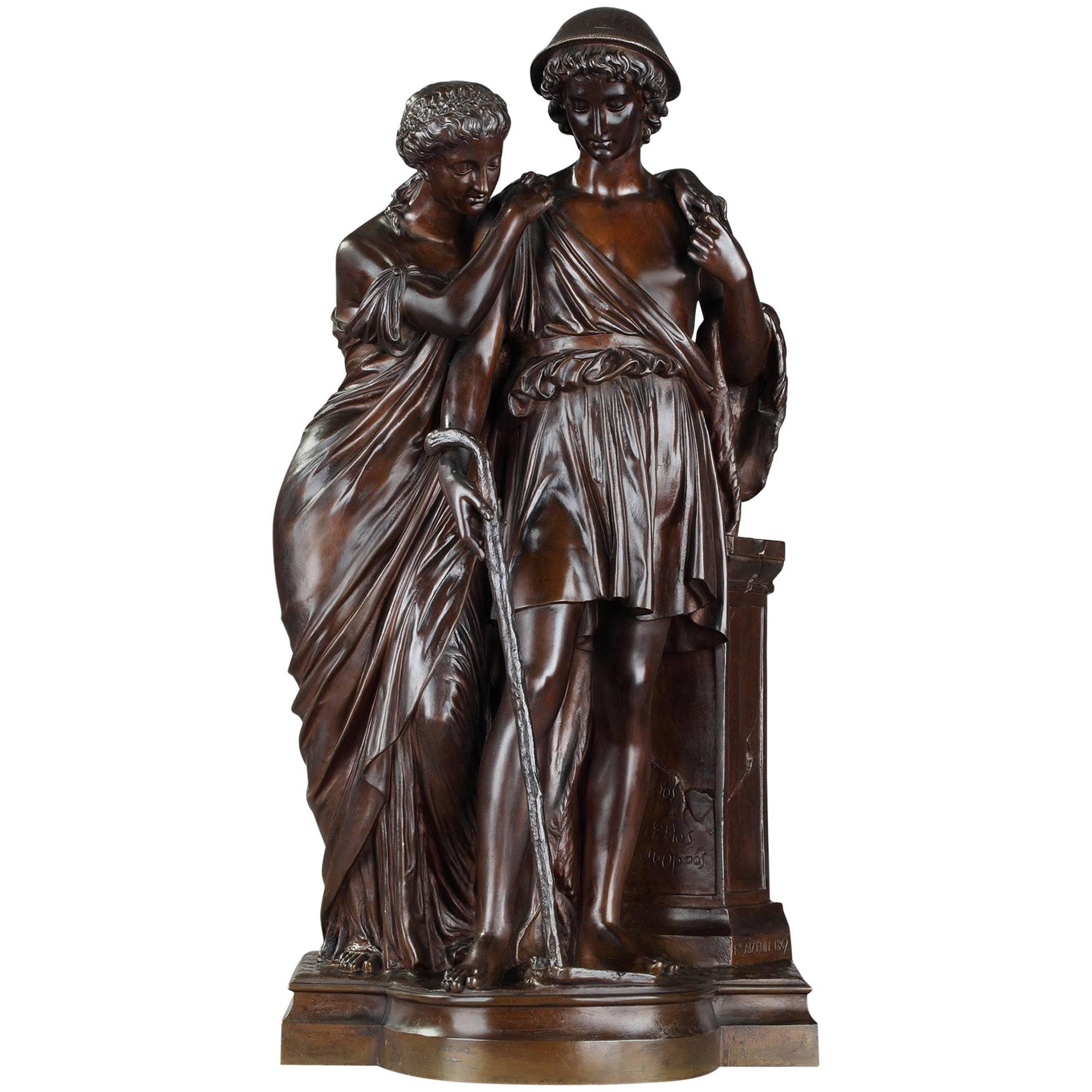 Bronze Group Shepherds of Arcadia by Eugène-antoine Aizelin and Ferdinand Barb