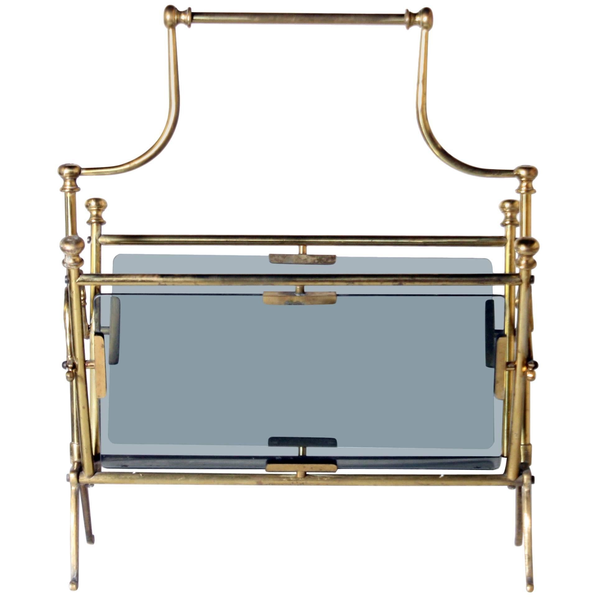 Brass and Glass Magazine Rack, circa 1940 