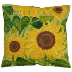 One of a Kind Pillow Hand-Painted Sunflower Unique Throw Cushion Artist Signed