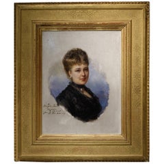 Portrait of Marie De Colbert, Oil on Mahogany Panel Signed Faivre-Duffer, 1882