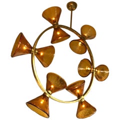 Chandelier Circle Brass Diabolo Murano Glass, Italy, Contemporary