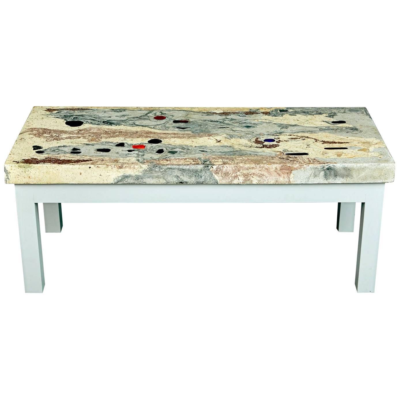 Post Modern Illuminated Rose, Pink and Grey Marbleized Concrete Coffee Table