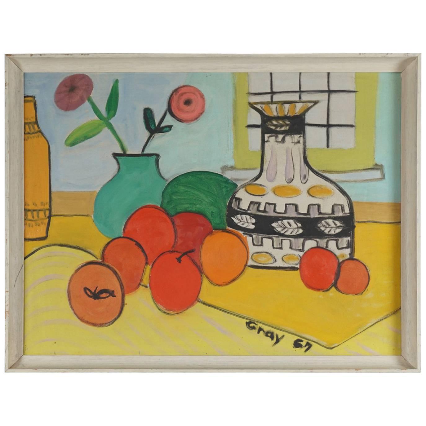 Brightly Colored Still Life Painting with Oranges For Sale