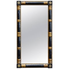 Antique Early 20th Century Small Black Lacquer and Gilt Wall Mirror