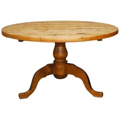 19th Century French Country Round Pine Pedestal Dining Table 