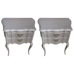 Pair of Hollywood Regency Grey Stained French Style Two Drawer Nightstands
