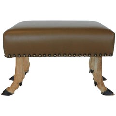 Antique Leather and Deer Hoof Footstool