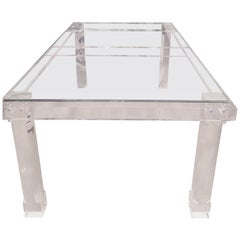 Lucite Dining Table Signed VJJ 1978 Column Legs Thick Hollywood Regency Rare
